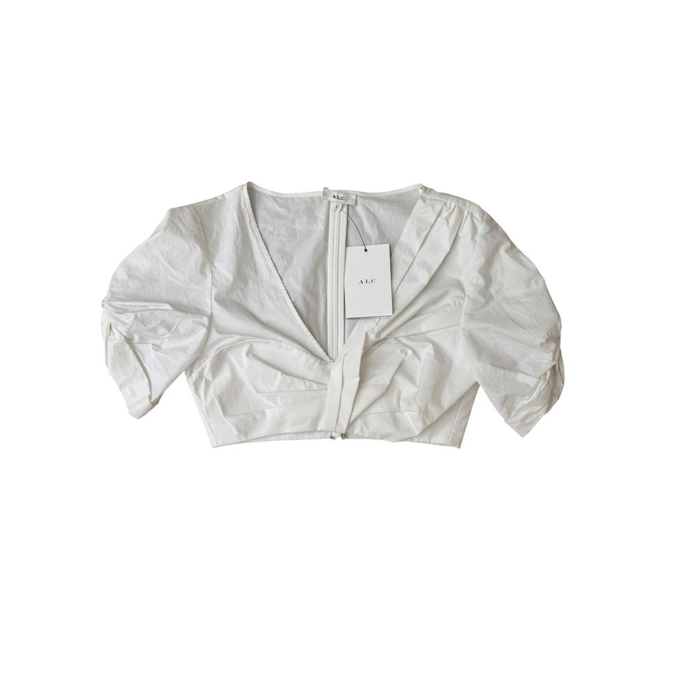 A.L.C. Crop Top Ryan White Cotton Puff Sleeve Knot Bust size 0 - Picture 2 of 5